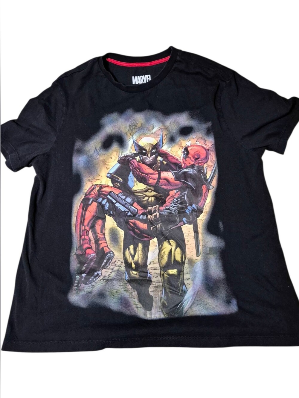 Marvel Black Graphic Tee with Wolverine and Deadpool Print